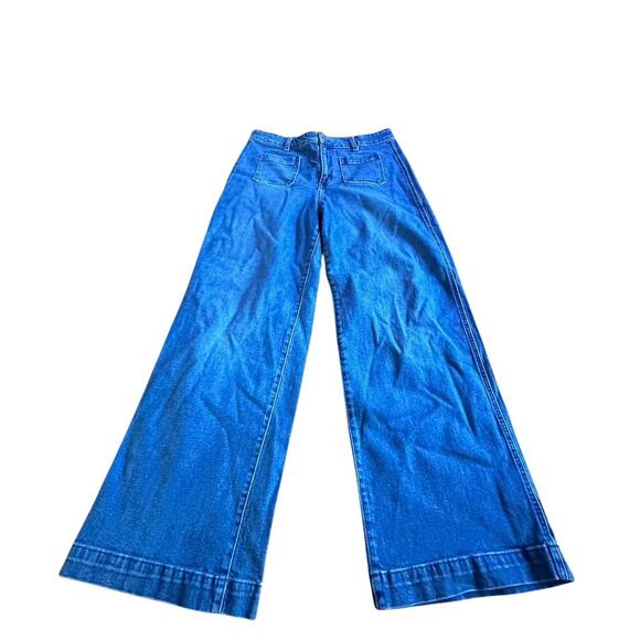 Extra High-Rise Wide Leg Blue Denim Jeans Boho Retro Size 14 - Picture 6 of 8